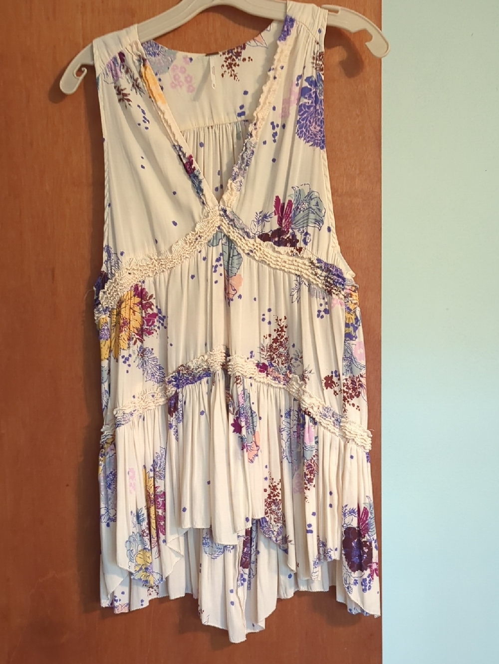 Free People Cream Floral Mini Dress with Purple, Yellow and Pink Accents